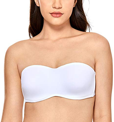 DELIMIRA Donna Reggiseno Senza Spalline Minimizer con Ferretto Invisibile Senza Imbottitura Taglie Forti Bianco 5G