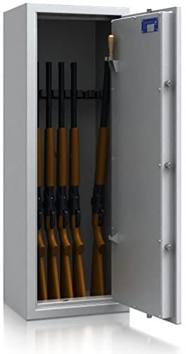 SafeHero Waffenschrank Klasse 0 EN 1143-1 Secureo Hawk 7 | Waffenschrank 0 für 7 Langwaffen | Langwaffenschrank mit Schlüsselschloss | Zugelassener Waffenschrank Langwaffen, Kurzwaffen + Munition