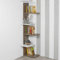 URBNLIVING Wooden Modern Free Standing Display Corner Bookcase (White+Oak, 5 Tier)