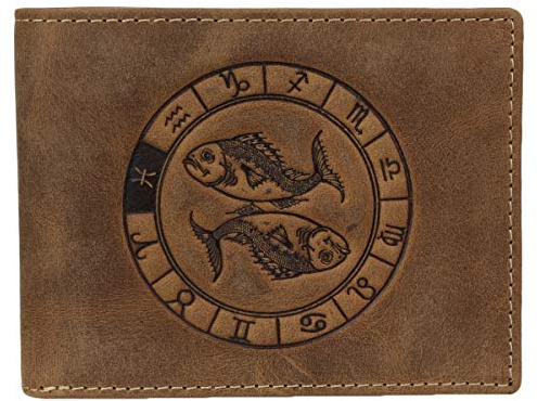 Greenburry Vintage 1705-Fische Leder Geldbeutel Geldbörse Portemannaie mit Sternzeichenmotiv Fische