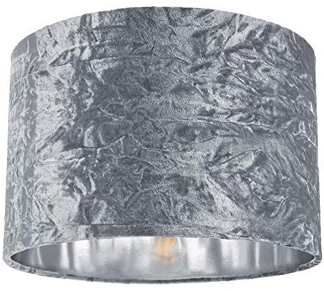 Modern and On-Trend Silver/Grey Crushed Velvet Fabric 12 Table or Pendant Circular Drum Lampshade with Shiny Silver Inner - 60watt Maximum | Perfect for Residential or Commercial by Happy Homewares