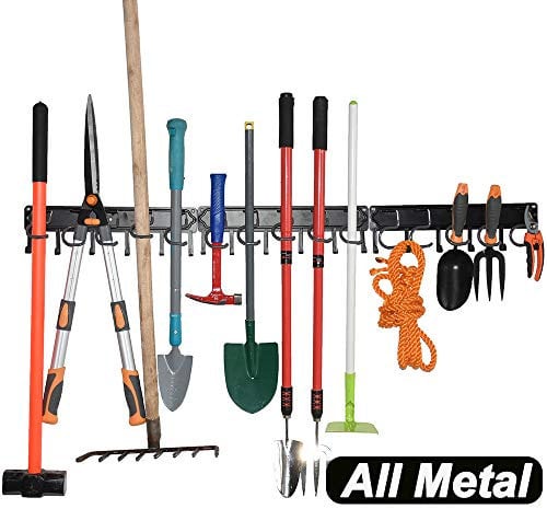 YueTong All Metal Garden Tool Organizer,Adjustable Garage Wall Organizers and Storage,Heavy Duty Wall Mount Holder with Hooks for Broom,Rake,Mop,Shovel.(3 Pack)
