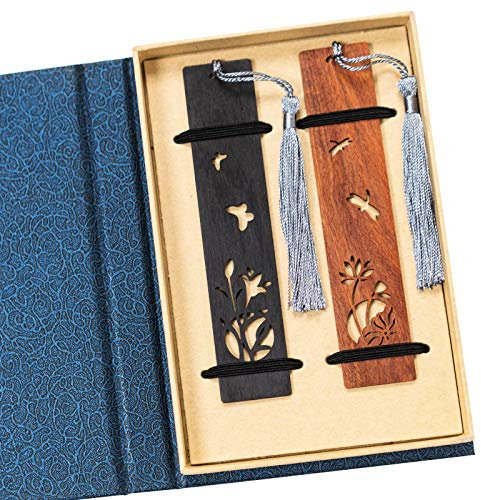 Handgefertigtes Lesezeichen aus Holz, Geschenkbox-Set, 2 Holz-Lesezeichen, handgefertigtes Naturholz-Lesezeichen mit Quaste, ist ein einzigartiges Geschenk für Lehrer, Studenten, Männer und Frauen