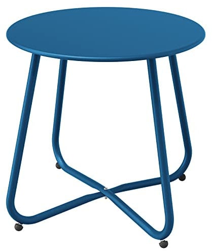 Grand patio Beistelltisch Kaffeetisch Rund Garten Beistelltisch Outdoor, Leicht, Stabil, Einfacher Aufbau, Kleiner Sofatisch ideal für Draussen, Wohnzimmer, Schlafzimmer, Büro (Pfauenblau)