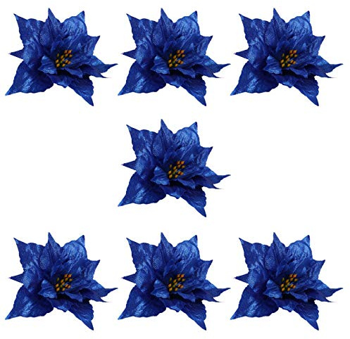 7 Stück Glitzer Weihnachtsstern Weihnachtsbaum Ornament Künstliche Weihnachtsstern für DIY Handwerk Kranz Herstellung Weihnachtsbaum Dekoration (blau)