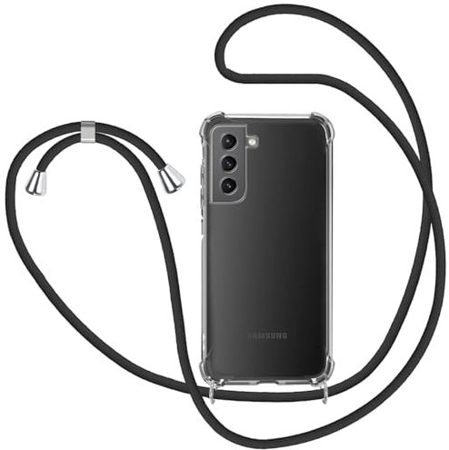 SAMCASE Collier pour Samsung Galaxy S21 FE 5G Coque, Étui pour Téléphone avec Cordon Transparente TPU Bumper Lanyard Case Tour de Cou Chaîne Cordon Lanière Housse Etui - Noir