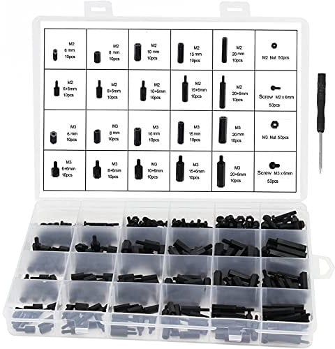 400PCS Black M2 M3 Male Female Nylon Hex Spacer Standoff Screw Nut Assorted Kit for Arduino Circuit Board PCB Motherboard with Plastic Box