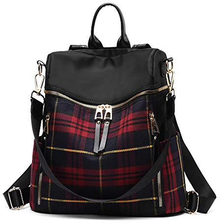 Damen Rucksack Geldbörse Wasserdichter Nylon Leichte Mode Lässig Reise Umhängetasche Daypack (red)
