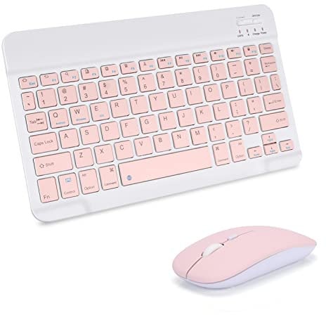 Portable Wireless Keyboard, AIMMIE Rechargeable10 Ultra Slim Universal Tablet Keyboard with Wireless Mouse, Small Wireless Bluetooth Keyboard for iOS/Android/Windows Tablets, Laptops, PC, Phones