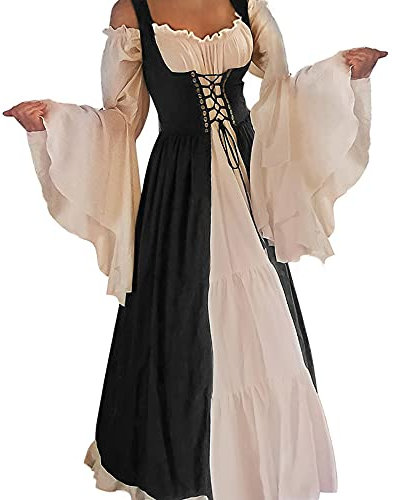 Aibaowedding Renaissance Kleid Damen Mittelalter Kleid Mittelalter Kostüme Damen (A-schwarz, Small/Medium)