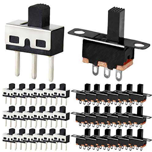 DAOKAI Lot de 20 interrupteurs à glissière verticaux à bouton haut SPDT 3 broches 2 positions 1P2T 5 mm SS12D10 & SS12F15 Montage sur panneau Micro Mini interrupteur à bascule pour jouet/bricolage