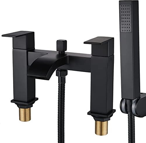 Luckyhome Robinets de baignoire noirs avec douche, robinet mitigeur cascade pour baignoire à double levier avec pommeau de douche