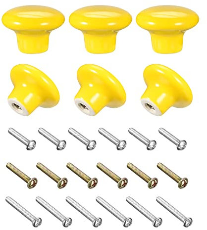 sourcing map Ceramic Drawer Knobs 6pcs, Vintage Dressers Mushroom Shape Pulls 1.1x1.5 for Dresser Door Handles Cupboard Wardrobe Drawer(Yellow)