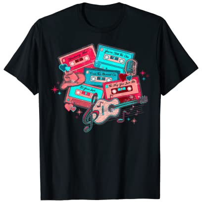 Valentinstag Retro Kassetten Tapes Musik Cowboy Cowgirl T-Shirt