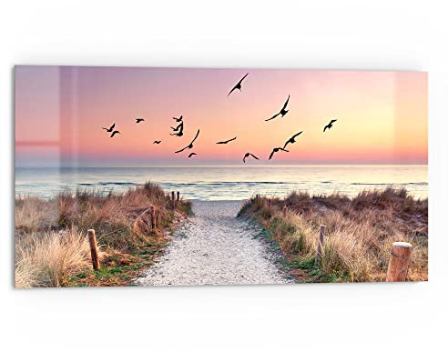 DEQORI Küchenrückwand Glas | Motiv Strandaufgang zur Ostsee | 80x40 cm | Bad- oder Herd-Rückwand | Herdblende Spritzschutz für Küche & Badezimmer | moderne Deko für Fliesenspiegel