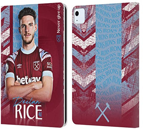 Head Case Designs Licenciado Oficialmente West Ham United FC Declan Rice 2022/23 Primer Equipo Carcasa de Cuero Tipo Libro Compatible con Apple iPad Air 2020/2022