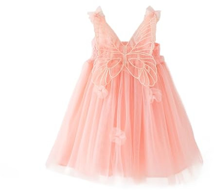 Miipat Bébé Fille Robe Jeune Enfant Tulle Papillon Princesse Tutu Robe Fête Danniversaire sans Manches Robe de Demoiselle d'honneur Bébé pour Mariage Rose Pâle 90 18-24 Mois