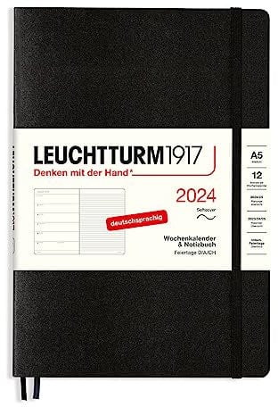 LEUCHTTURM1917 367787 Wochenkalender & Notizbuch Medium (A5) 2024, Softcover, Schwarz, Deutsch, 12 Monate