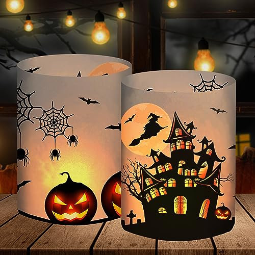 BOYATONG 12 Windlicht Tischdeko Halloween Deko Tisch, Kürbis/Fledermaus/Hexe/Spinnennetz Garten, Kinder Geburtstag Party Set, für Teelichter oder Kerzen, (B001)