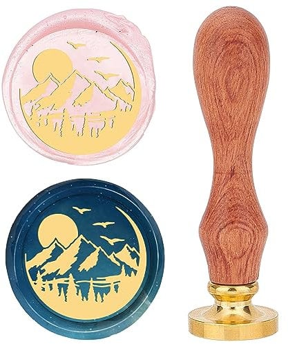 CRASPIRE Mountain Wax Seal Stamp 25mm Tree Sun Bird Sealing Wax Stamps Retro Rosewood Handle Removable Brass Head for Wedding Invitations Envelopes Halloween Christmas Thanksgiving Gift Packing