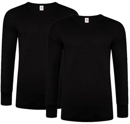 DOLCE ENVY Men's Thermal 2 Pack Long Sleeve Tops Warm Base Layer for Winter Suitable for Daily Use High Performance Full Sleeves Tops (XXL, Black)