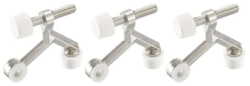 sourcing map Door Stoppers, 3Pcs 2-1/6 x 1-7/9 - Zinc Alloy Hinge Pin Door Stop, K Type Adjustable Door Stopper with Rubber Bumper Tips (Nickel)