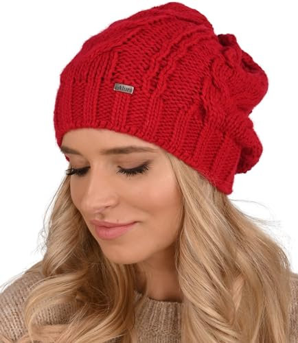 Alur Mütze Damen Beanie Wintermütze Strickmütze - Warme Elastisch Elegant Winter Mütze EKO - Weiches Garn Stilvoll Universell Warm (Rot)