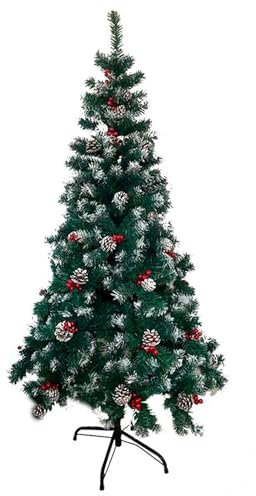 Tradineur - Árbol de Navidad con piñas y Bayas, Pino Artificial Verde con Puntas Blancas, Estructura de plástico y Metal Revestido, Robusto y Duradero, fácil Montaje, 150 cm