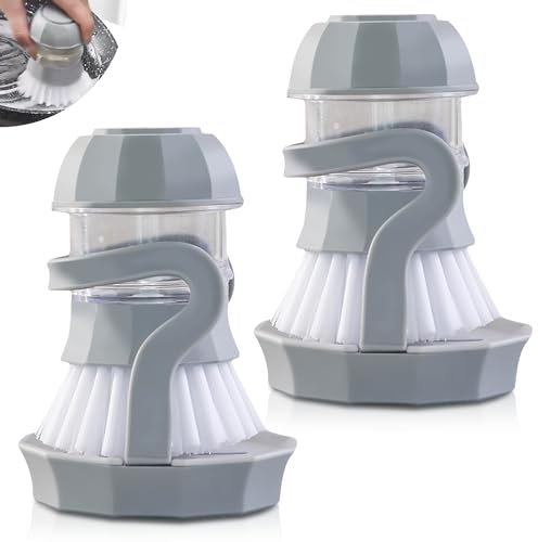 2 cepillos para lavavajillas con dispensador de detergente: Nizirioo accesorios de cocina cepillo de limpieza soporte integrado cepillo de limpieza con función de presión cepillo de cocina con soporte