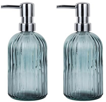 FEILANDUO Glass Soap Dispenser with Pump - 2 Pack Refillable Liquid Dish Soap Dispenser for Kitchen & Bathroom (Grey)