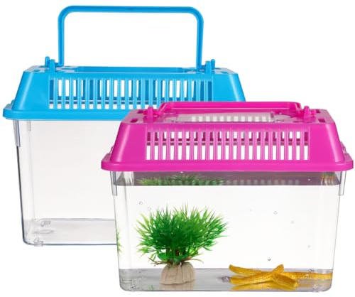 NOLITOY Portable Fish Tank Handheld Aquarium Plastic Turtle Box Small Animal Breeding Case 5.91X4.33X3.74In with Handle for Hamsters