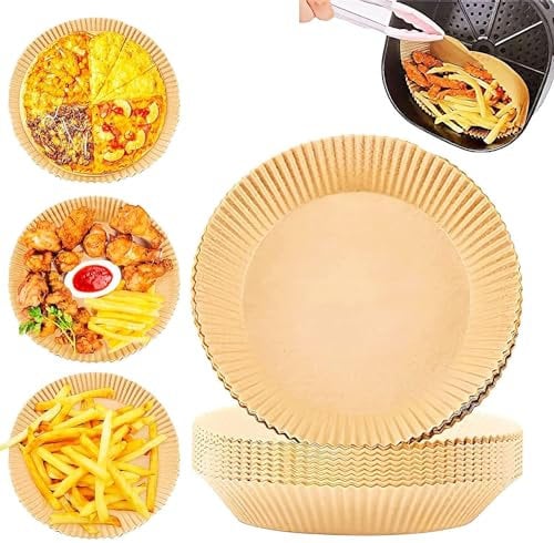 30 Stück Air Fryer Einwegpapier Backpapier,Backpapier Rund,Luftfritteuse Pergamentpapier,wasserfest und ölfest FüR Bratpfanne, Ofen, Grill, Koch, Dampf, Fritteuse Und HeißLuftfritteuse