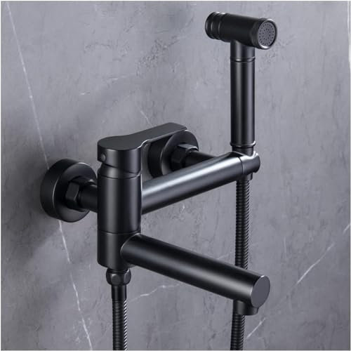 Spruzzatore per Bidet Portatile Nero con 2 uscite, Kit Doccia per WC igienico in Ottone per Montaggio a Parete Set Spray per Bidet per WC a 2 Fori