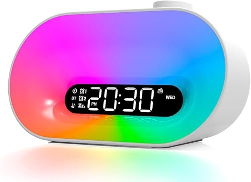 APUZOM Lauter Wecker für Tiefschläfer,Wake Up Light Lichtwecker Tageslichtwecker Sonnenaufgang Sonnenuntergang Simulation, Doppelalarme, Radio, Schlummerfunktion für Erwachsene Kinder Mädchen Junge