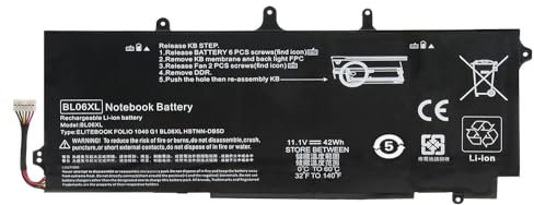 FESTAS® Batterie de rechange pour ordinateur portable HP EliteBook Folio 1040 G1 1040 G1 1040 G2 Series BL06XL BLO6XL 722297-001 722297-005 722236-2C1 HSTNN-DB5D HSTNN-W02C 11,1 V 42 Wh XL HSTNN-I.