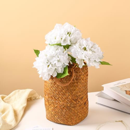 YunNasi Flores Artificiales Hortensias 3pcs Ramo de Hortensias Flores Falsas para la Decoración del hogar de Imitación para Boda,Fiesta Regalo de Cumpleaños (Blanco)