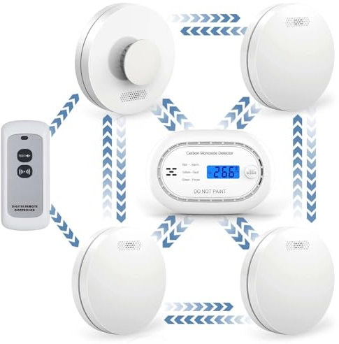 XINDUM Wireless Interlinked Smoke alarms for Home, Heat Alarm,Carbon Monoxide Detector Bundle with Remote Control, 10 Year Battery Life,Scotland and England Law Compliant,6 PACK