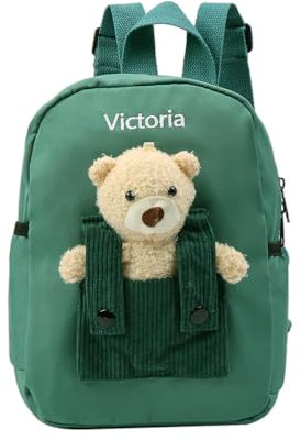 Grovjewfit Personalisierter Kinderrucksäcke Kinder Rucksack Mit Name Mädchen Schulrucksack Teenager Jungen Backpack Süße Teddybär Geschneke Für Mädchen Kinder Boy (Grün)
