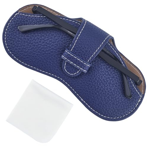 CREATCABIN Leather Sunglasses Case Portable Glasses Bag Slim Squeeze Lightweight Travel Eyeglasses Holder Pouch with Soft Cleaning Cloth Gift for Family Friends Holiday Vacation 6.9x3.4 Inch Blue