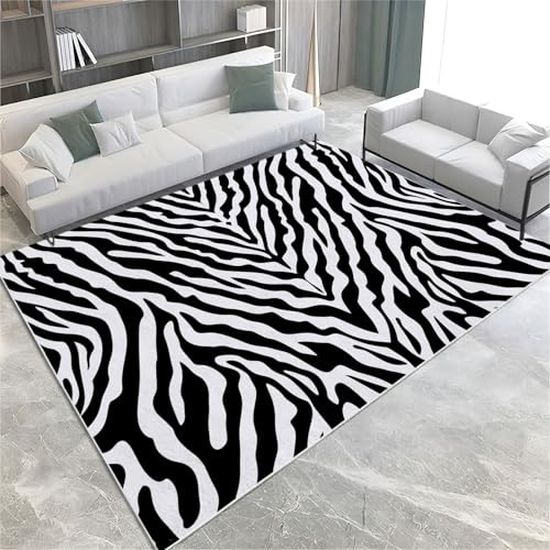 Zebra Tattoo Drucken Teppich, Waschbarer Flanellteppich, Weiche rutschfest Kurzflor Schwarz Teppich für Wohnzimmer Schlafzimmer kinderzimmer 120x170 cm Leicht zu Reinigen