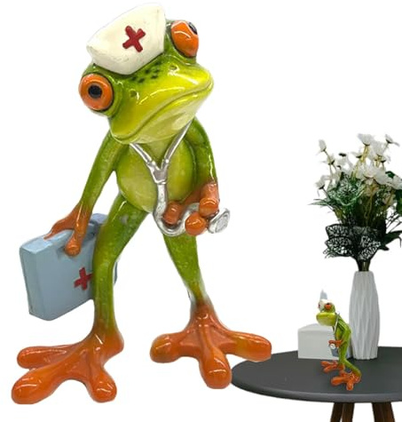 Krankenschwester-Frosch Statue, fürsorgliches Froschkrankenschwester Deko, charmante Krankenschwester-Froschfigur, niedliche Krankenschwester-Froschfigur, Lustige Tierskulptur aus Harz, Statue