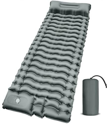 Yuzonc Isomatte Selbstaufblasend, 10cm Dicktes Luftmatratze Camping mit Fußpresse Pumpe, Kleines Packmass Camping Matratze Kompakte und Leichte für Outdoor, Grau