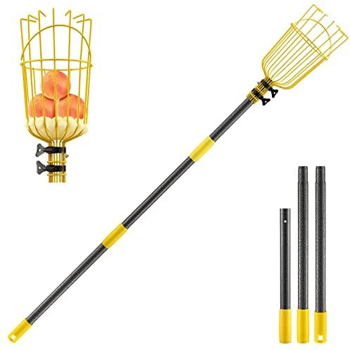 INFLATION Obstpflücker-Werkzeug, Apfelpflückerstange mit Korb, 3,5 m, verstellbare Obstpflückerstange mit Teleskopkorb, stabiler Korb mit Schaumstoff-Pad zum Pflücken von Avocado, Eichel, Zitrone,