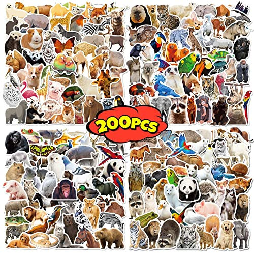 Echte Tiere Aufkleber Sticker Set Kinder Teenager 200 Stück Animal Wasserfeste Vinyl Decals Laptop Skateboard Koffer Helm Auto Fahrrad Handy Motorrad Fahrrad Scrapbook Mitgebsel Tagebuch Tassen
