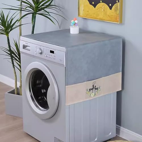 Kongdson Wasserdichte Waschmaschinen-Abdeckung für die Oberseite, Waschtrockner-Schutzabdeckung für Frontlader, mit Aufbewahrungstaschen (60 x 135 cm, Grau)