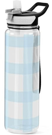 famyily Blue-white Grid clear sports bottle for travelling portable diary Office Travel Home