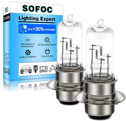 SOFOC P15D-25-1 Lampe H6M 1 Pol 12V 35W Warmweiß Motorrad Roller Scheinwerfer Abblendlicht Fernlicht Doppelkontakt Sockel Motorrad Frontlampe 2Pcs