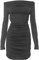 Haibang Women's Sexy Off Shoulder Bodycon Dress Ruched Long Sleeve Mini Dress Slim Fit Club Party Short Dresses Grey
