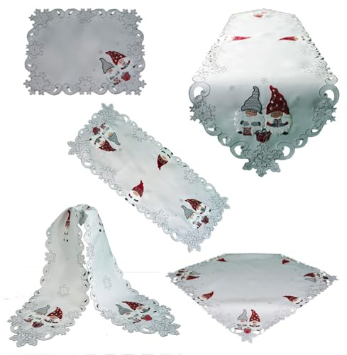 texpot Tischdecke 85 x 85 cm weiß Wichtel Weihnachten Winter Deko