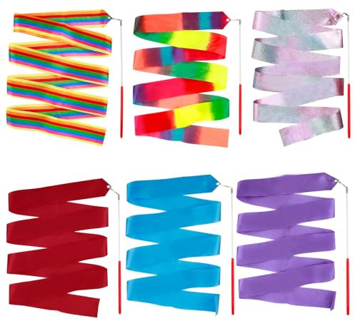 Lot de 6 Bâtons De Ruban Gymnastique Enfants De Danse Ruban Grs, Couleurs Rêveuses De Danse Artistique, 2m de Long, Couleurs Vibrantes pour Enfants, Spectacle De Talents，Gymnastique Rythmique et Fête